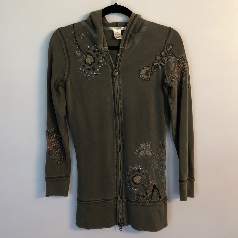 Olive Vertigo Paris Embroidered Sweatshirt Dress